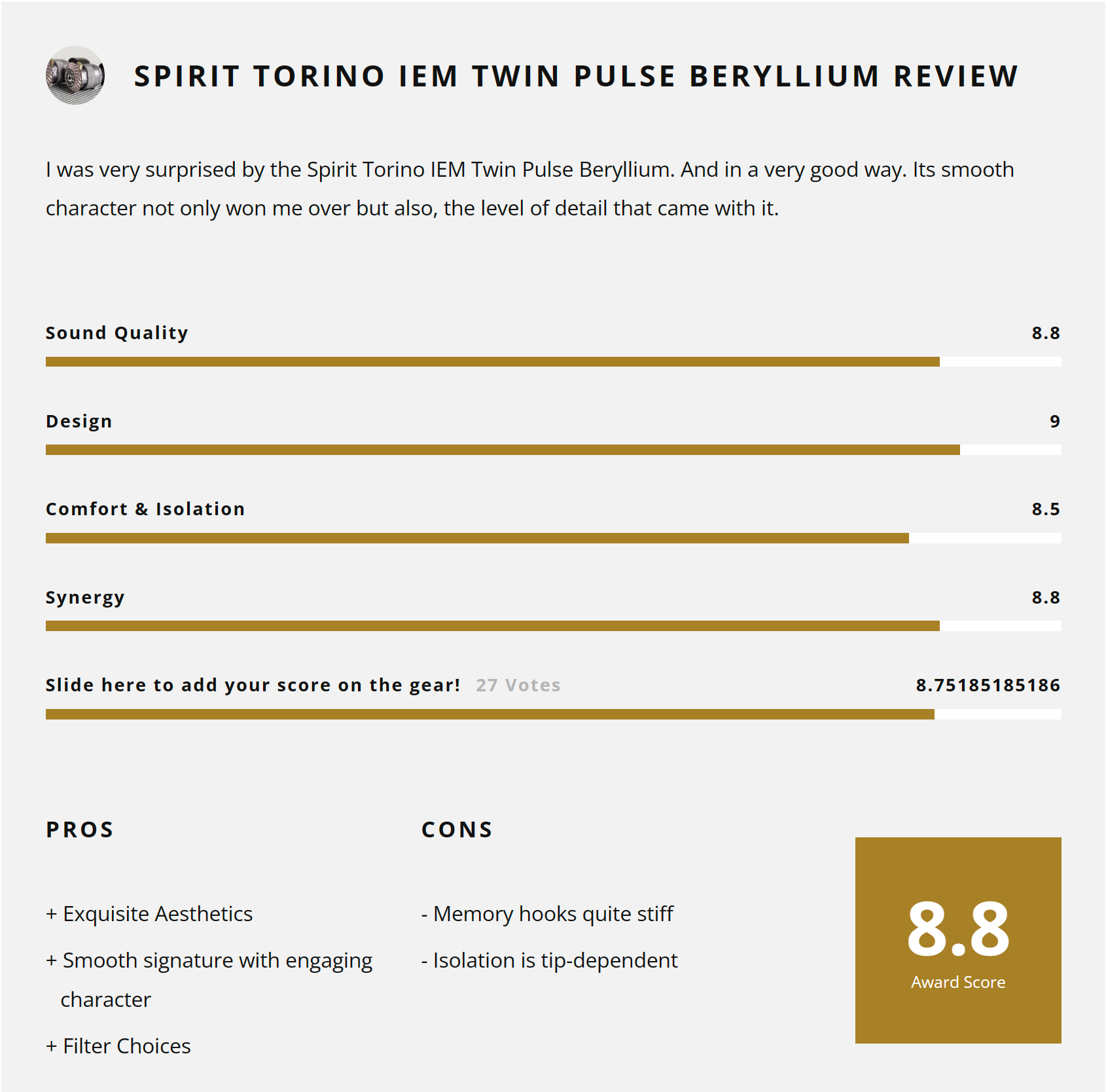 Spirit Torino Twin Pulse Beryllium