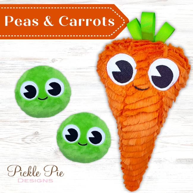 Peas and Carrots Softies in the hoop machine embroidery designs