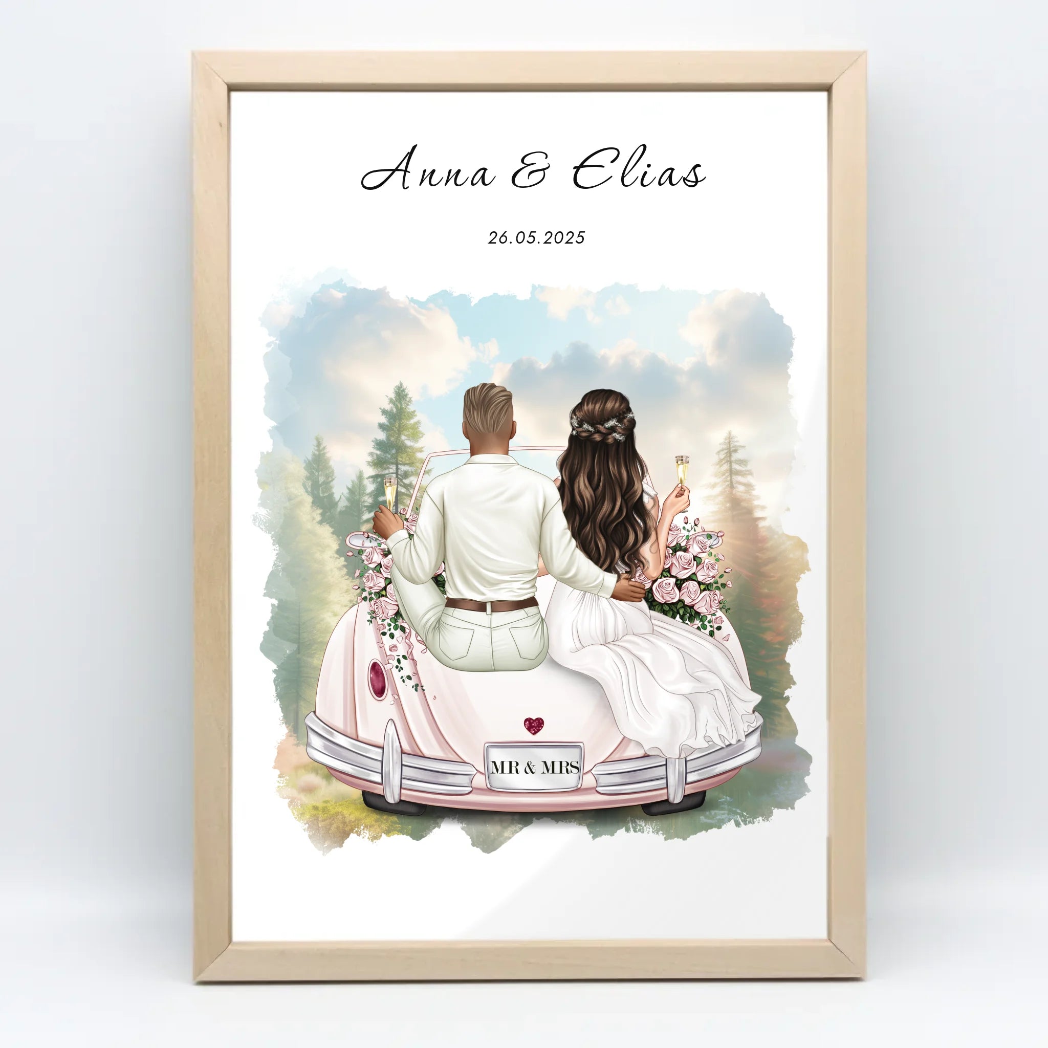 Personalisierbares Poster - Just married mit Hochzeitspaar, perfektes Geschenk zur Hochzeit, als Erinnerung oder zum Hochzeitstag