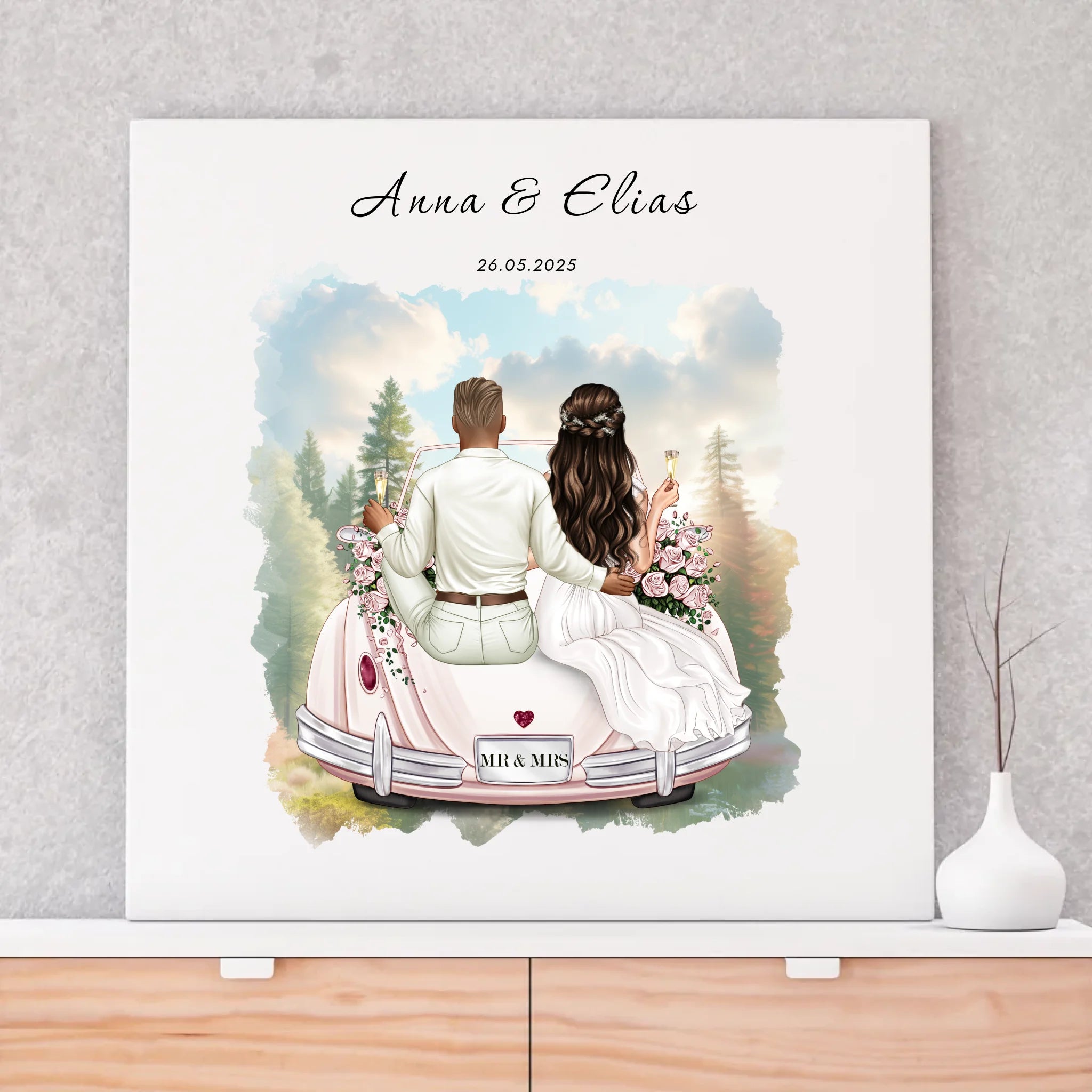 Personalisierbare Leinwand - Just married mit Hochzeitspaar, perfektes Geschenk zur Hochzeit, als Erinnerung oder zum Hochzeitstag