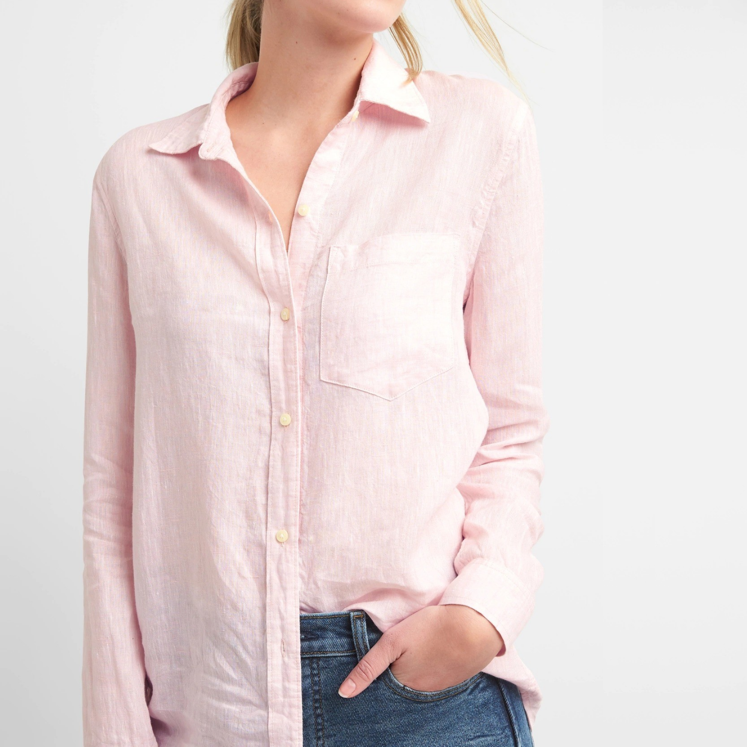 gap pink linen shirt