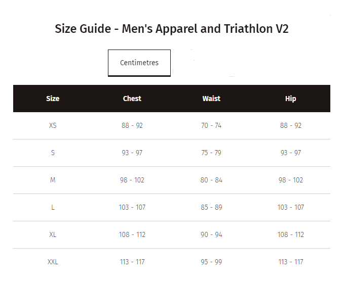 Size Chart – 2XU Malaysia