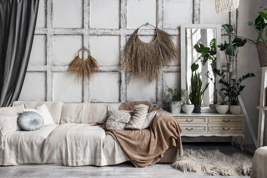 Boho style interieur ronde kussens onmisbaar