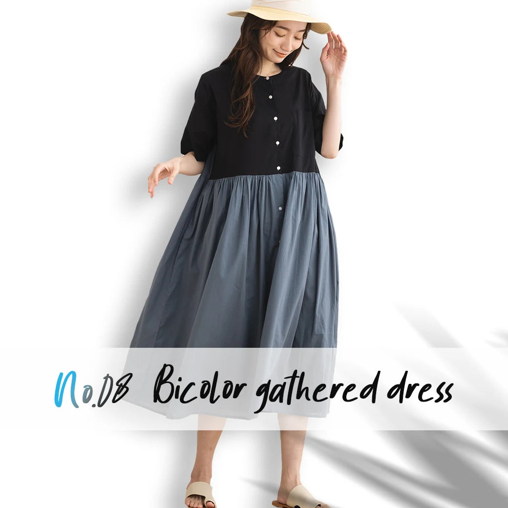 no.08Bicolor gathered dress.webp__PID:be74bbce-a319-44ca-be4a-2fb4611aa20c