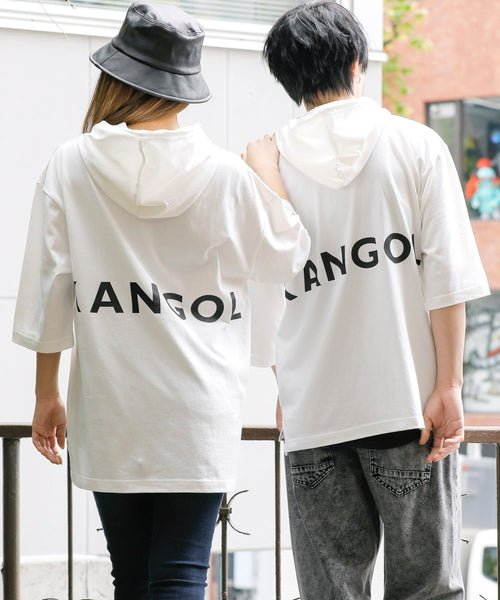 【KANGOL×A.S.M コラボ】アメリカンコットン ／ KANGOL オーバーサイズ ルーズサイズ バックプリント パーカー Tシャツ（5分袖）