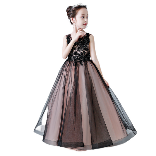 Little Girls V-Neck Special Occasion Dress Girls Fancy Birthday Party  Dresses Detachable Trailing Gown