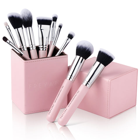 FREYARA Professional Makeup Brushes 10pcs Set with Magnetic Holder, Pink