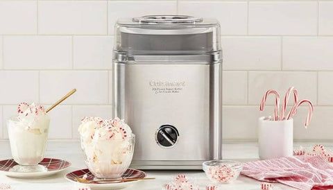 Cuisinart S/S 2L Ice Cream Maker on the bench with candycane and peppermint treats