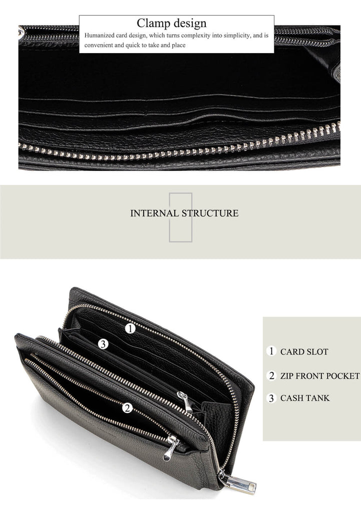 Cossroll Wristlet Clutch Unisex Lychee Cowhide Leather Wallets Manufacturer