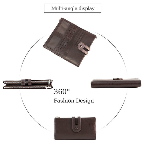 Bifold Double Zipper Leather Long Wallets