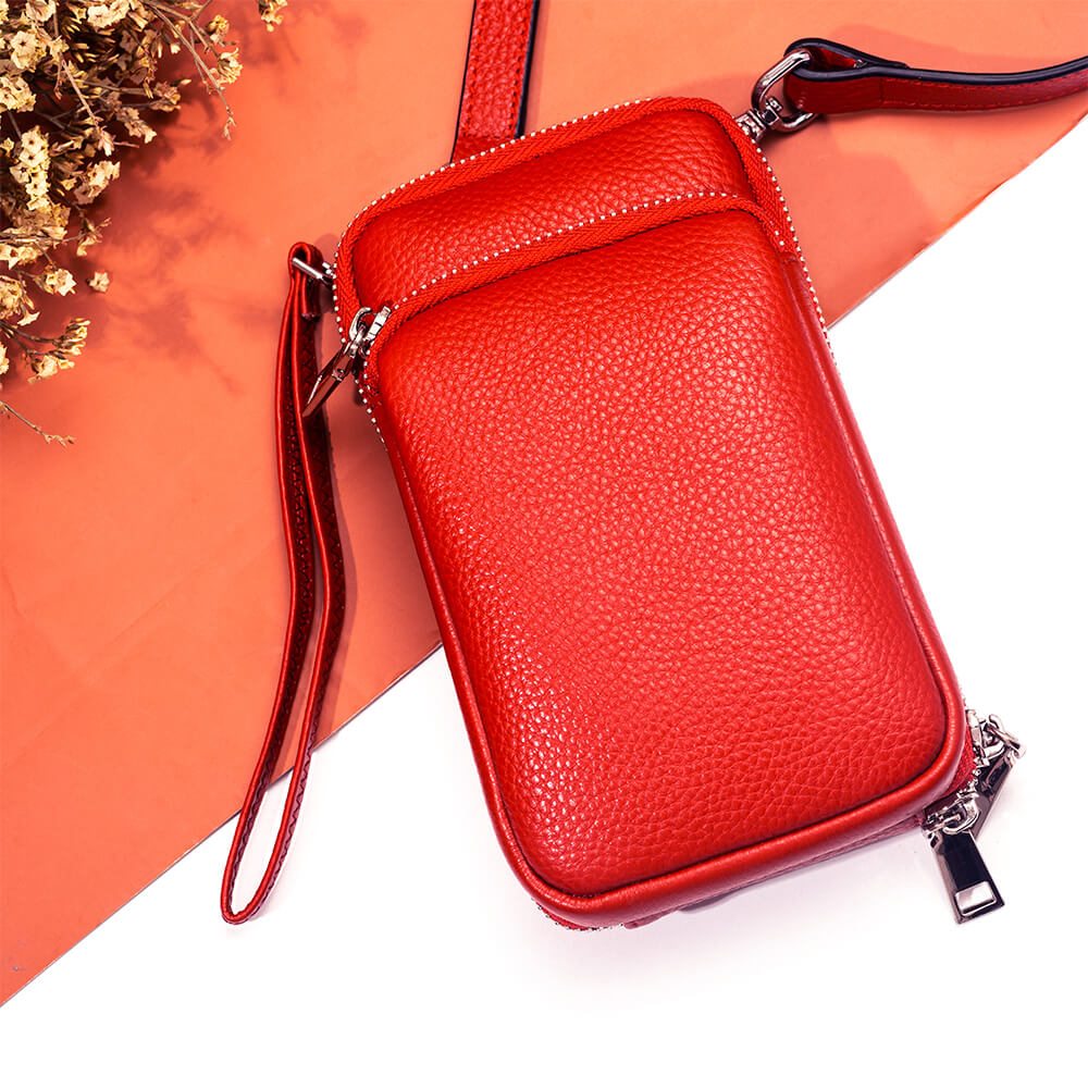 Vertical Cowhide Leather Crossbody Phone Bag