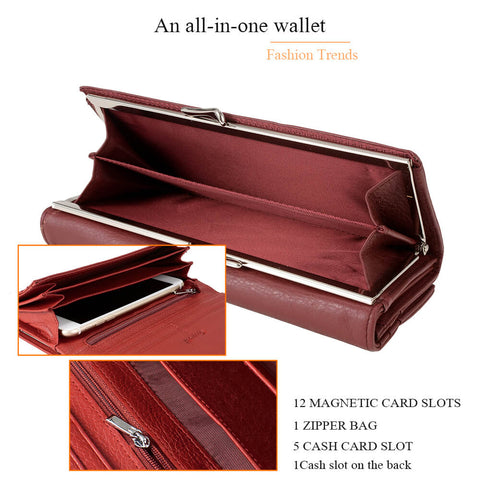 Women Long Cowhide Lychee Leather Wallet Manufacturer