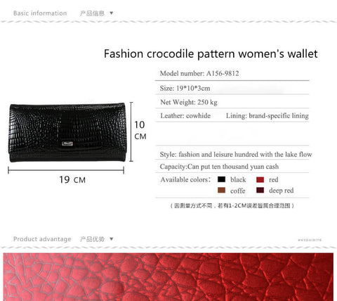 Crocodile Women Long Cowhide Leather Wallet Manufacturer