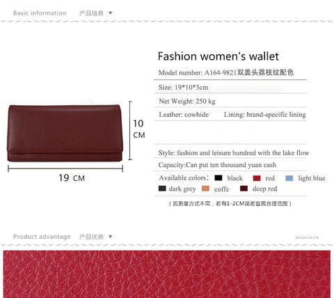Women Bifold Long Cowhide Lychee Leather Wallet Manufacturer