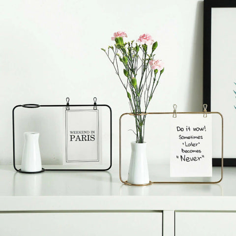 Iron Photo Display Frame with Ceramic Vase