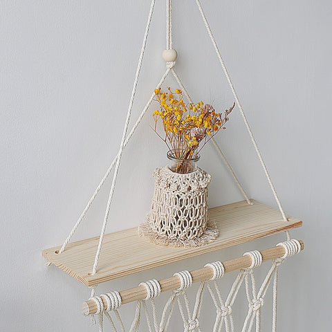 Handmade Macrame Rope Swing Wooden Shelf – Sage & Sill