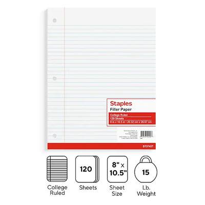 Five Star Reinforced Graph Ruled Filler Paper, Insertable, 75ct (17018)