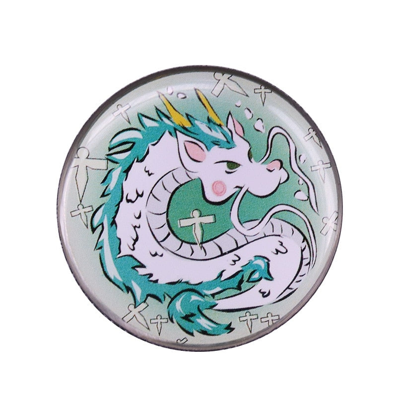 White Dragon Brooch Fantasy Adventure Anime Inspiration Badge