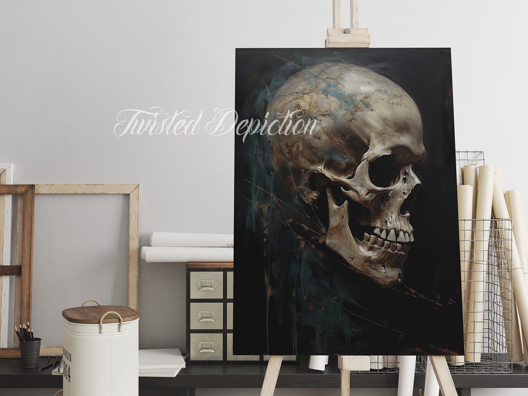 original skull art painting