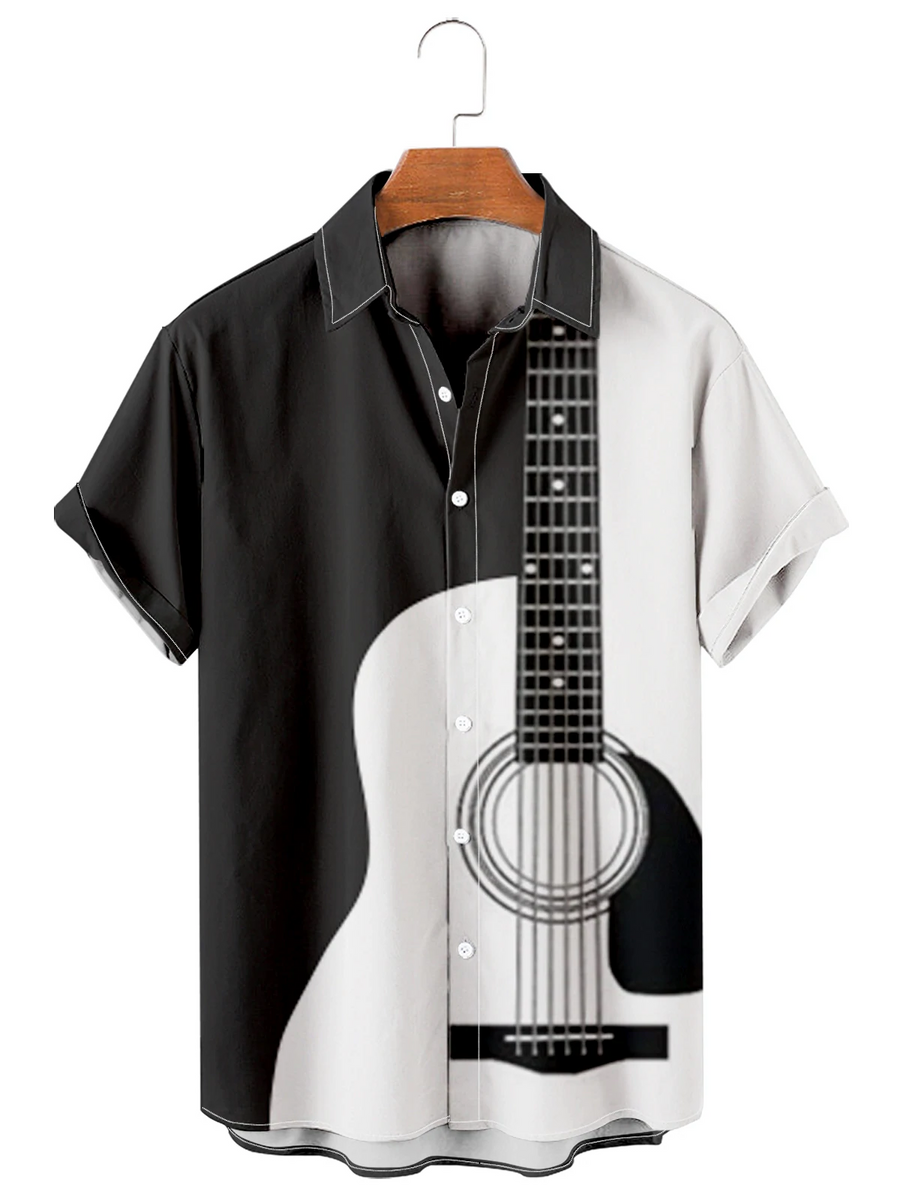 Simple Music Symbol Casual Men's Large Short Sleeve Shirt - Royaura