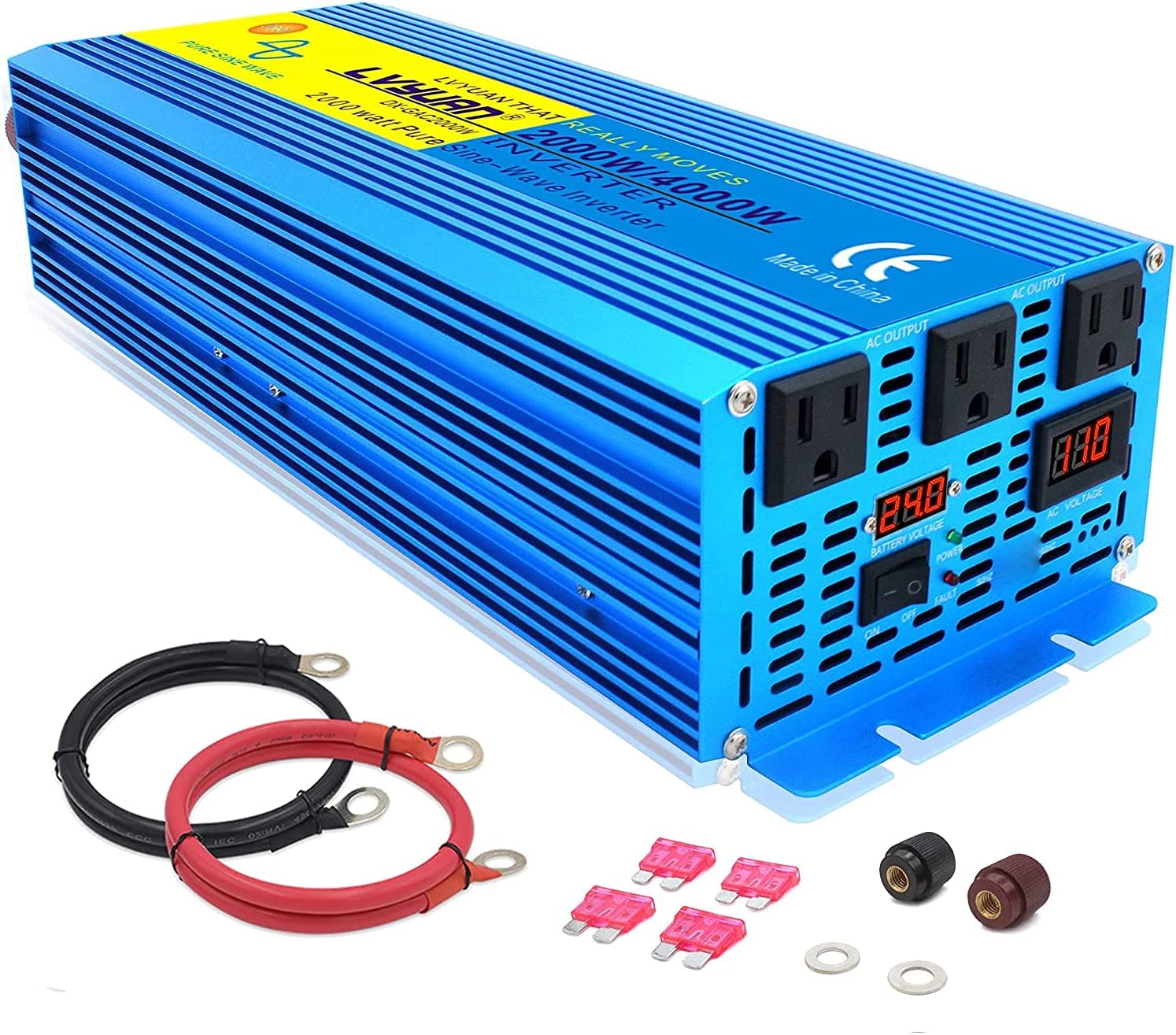 LVYUAN 純正弦波インバーター 2000W DC24V（直流）AC100V（交流）AC