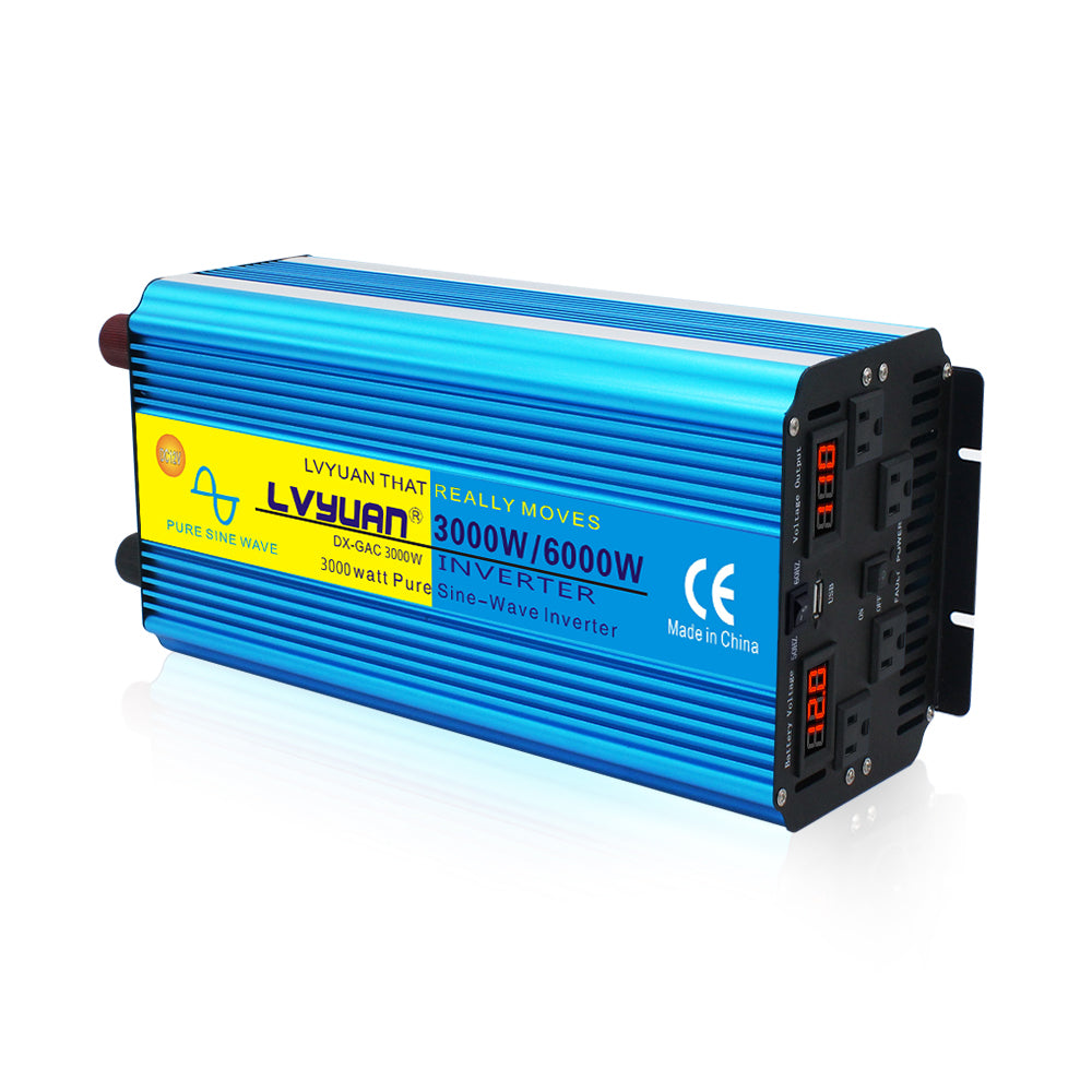 LVYUAN 純正弦波インバーター 3000W DC12V（直流）AC100V（交流）50HZ/60HZ切替 ACコンセント×4