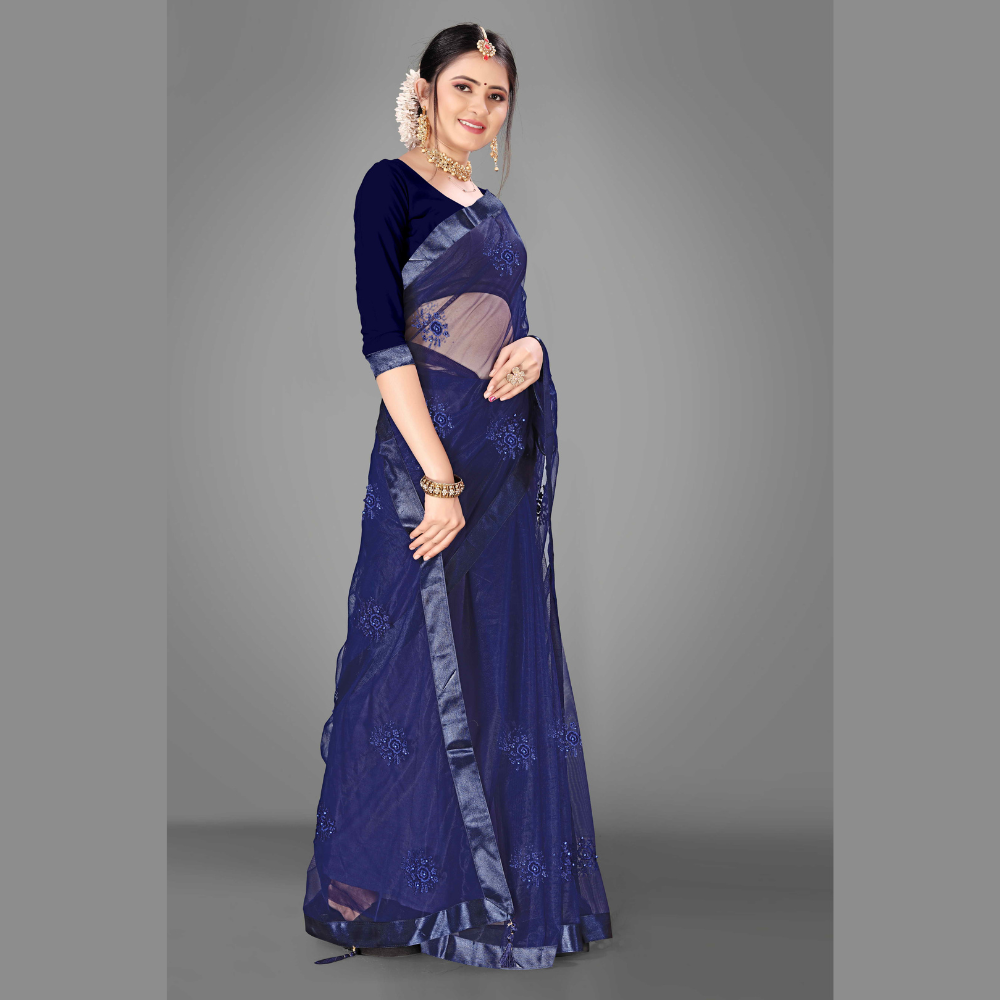 Embroidered Party Net Saree – Kreate