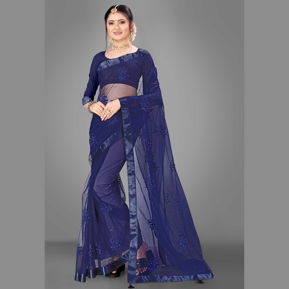 Embroidered Party Net Saree – Kreate