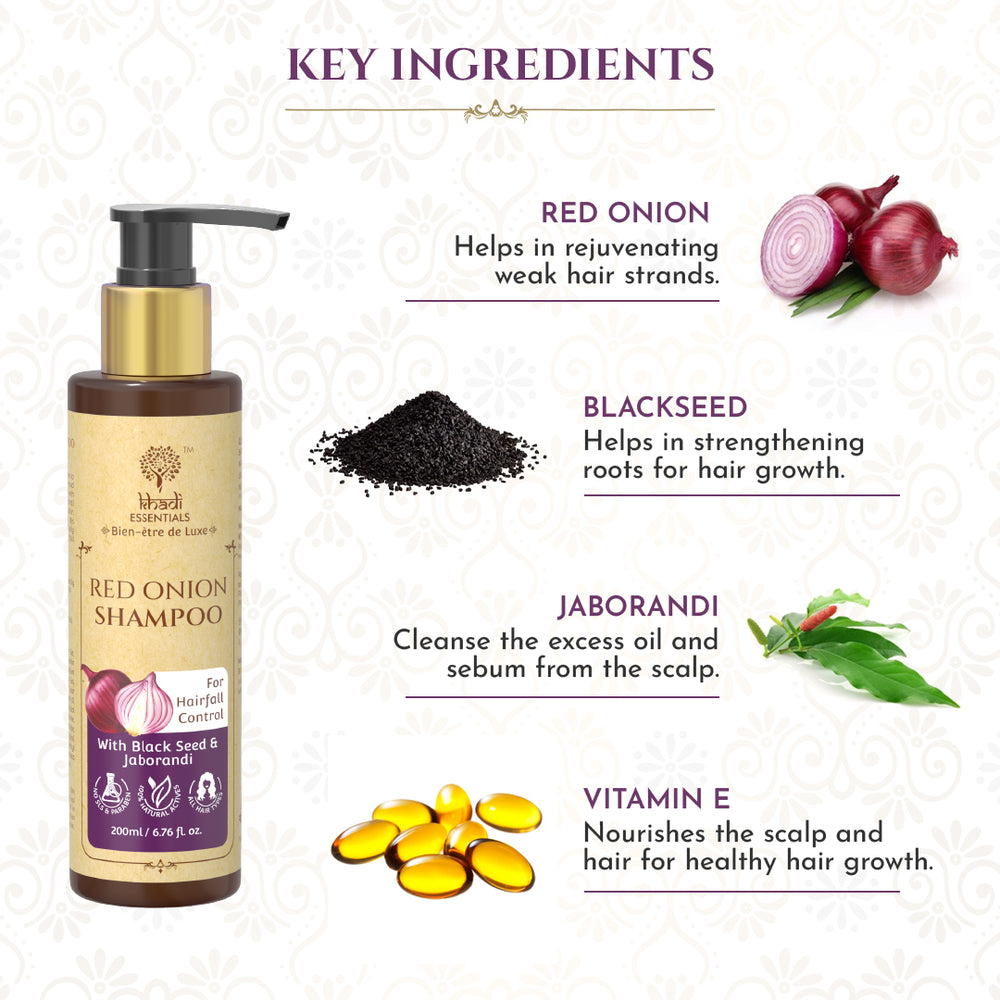 Khadi Essentials Red Onion Shampoo with Black Seed  Jaborandi 200ml   Kreate