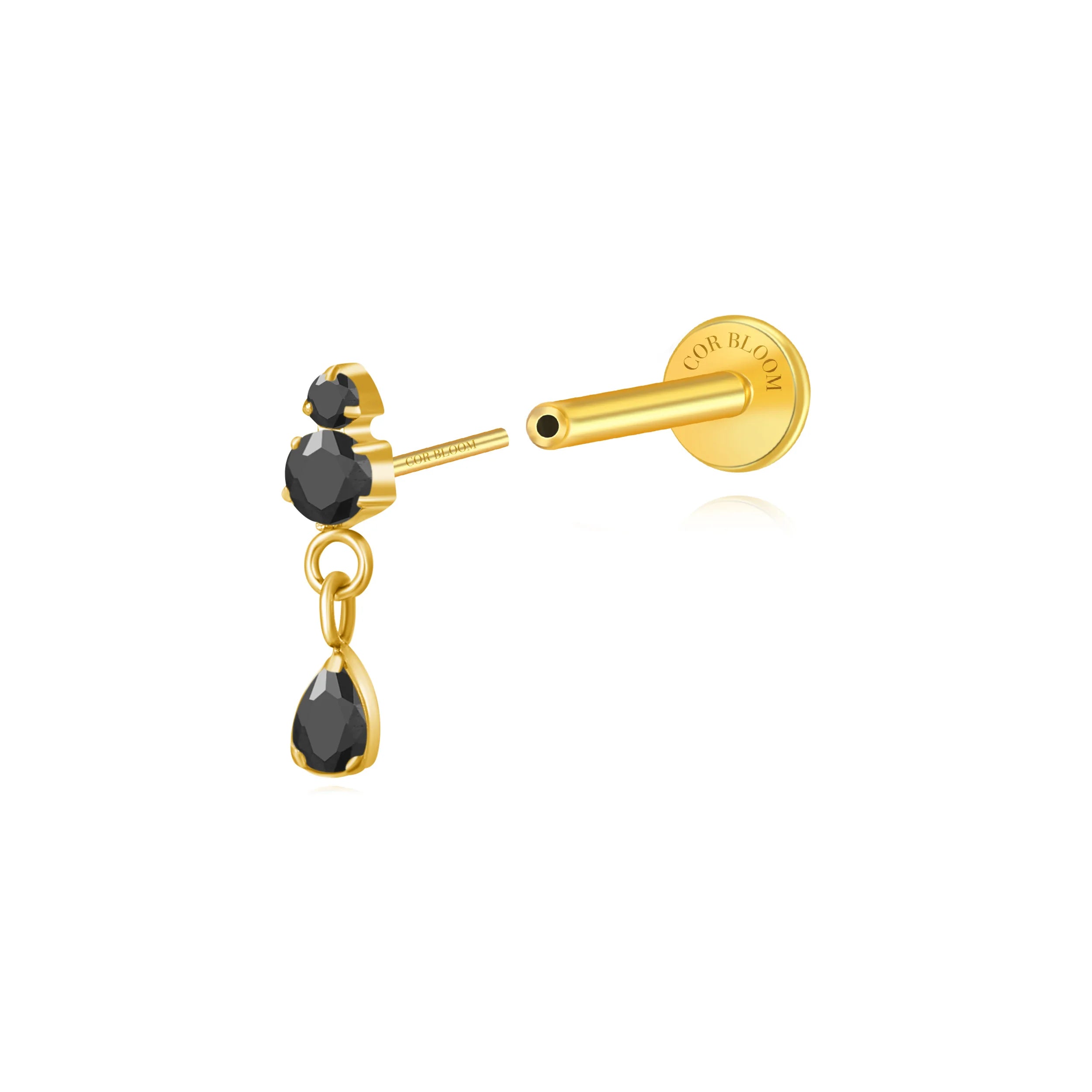 Titanium Yuri Waterdrop Push Pin Stud - Black