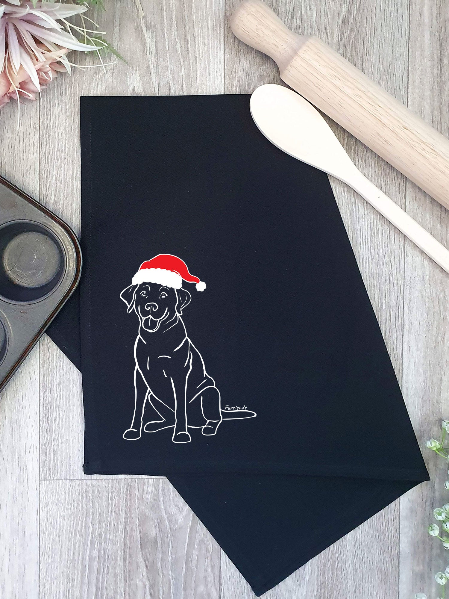 Black Lab with Santa Hat Kitchen Towel