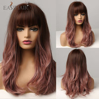 EASIHAIR Long Black Wigs Cosplay Body Wave Synthetic Wigs with Full Bangs