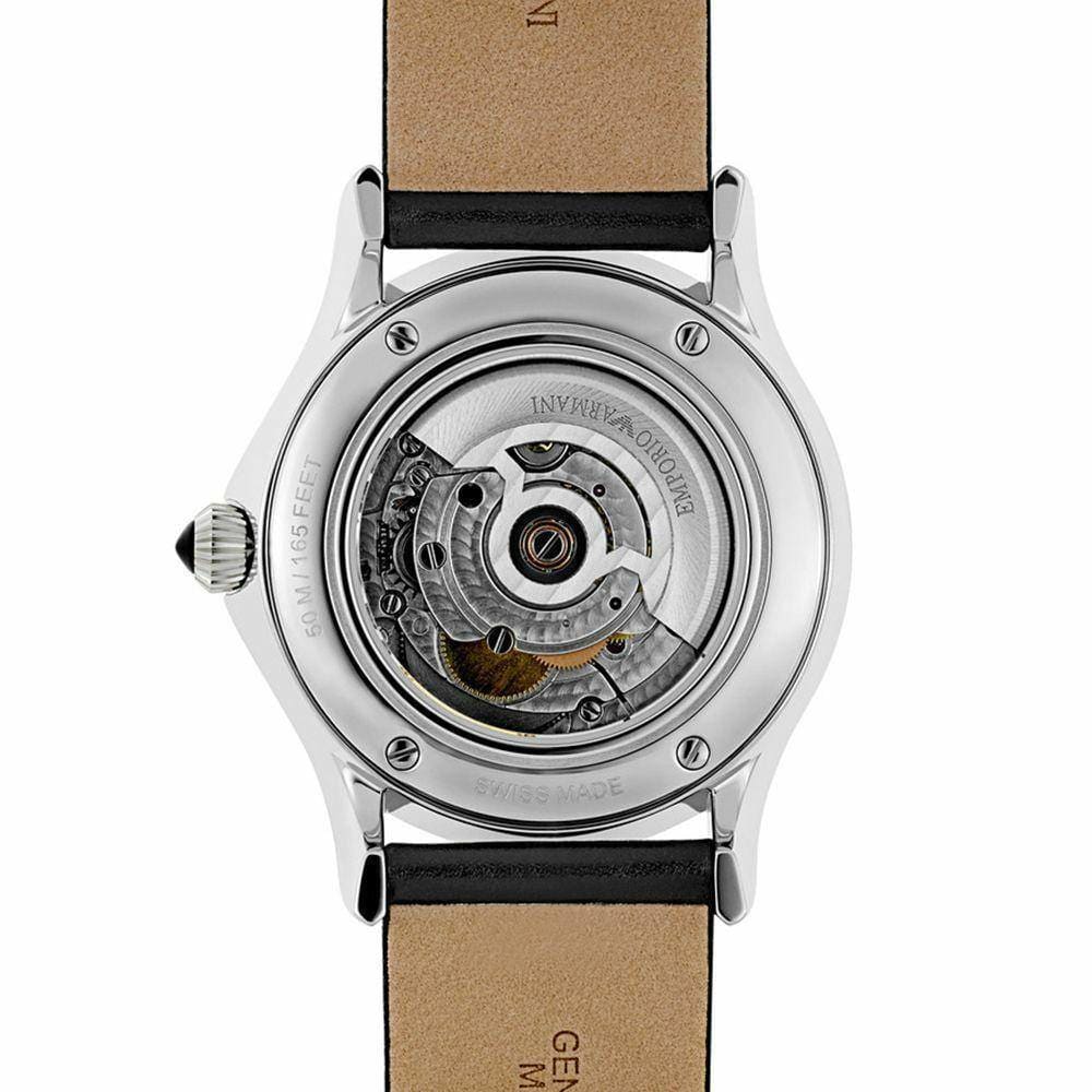 Emporio Armani ARS3102 Silver Dial Analog Men’s Watch w/ Black Leather Strap - On sale