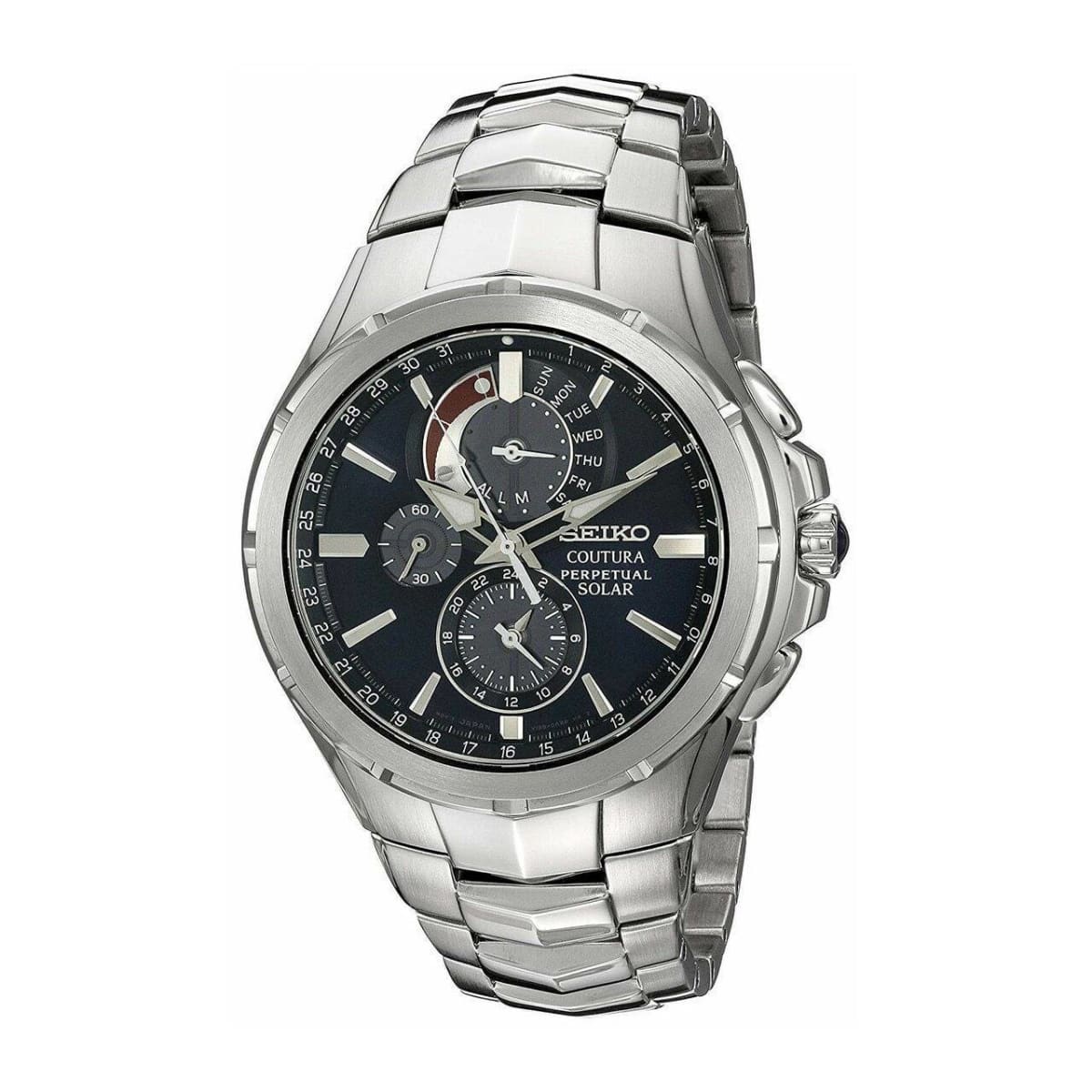 Seiko SSC375 Coutura Solar Perpetual Silver Stainless Steel Black Dial  Men's Chronograph Watch - On sale @  – JoySwag