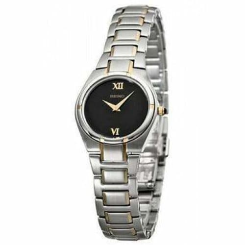 Seiko SUJE74 Two Tone Stainless Steel Black Dial Women’s Watch - On sale