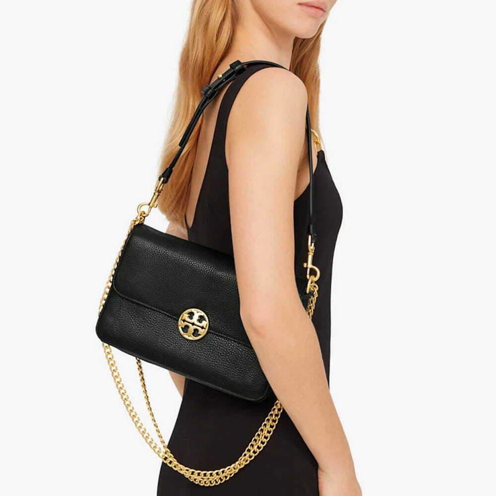 Tory Burch Chelsea Convertible Shoulder Bag in Gold Chain Black Leather -  On sale @  – JoySwag