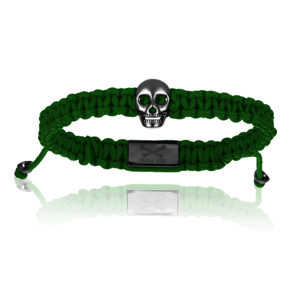 Green Polyester with Black Skull Bracelet – Bone Official