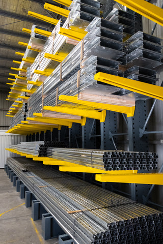 Steelspan Cantilever Racking storing long, irregular metal stock