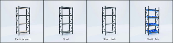 Steelspan Longspan Metal Shelving - Particleboard, Steel, Steel Mesh and Plastic Tub Shelving