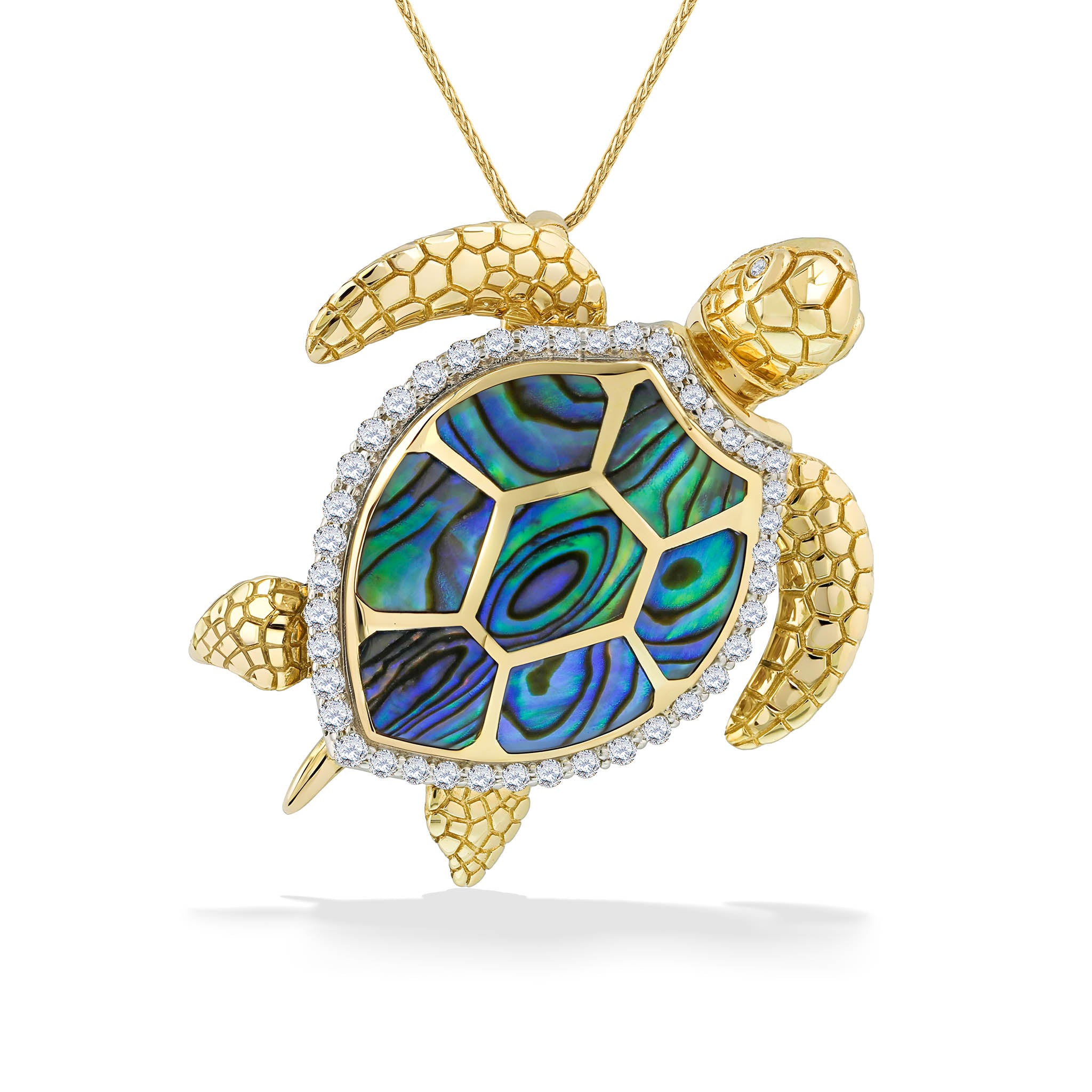Turtle Pendant with Abalone Inlay and Diamonds