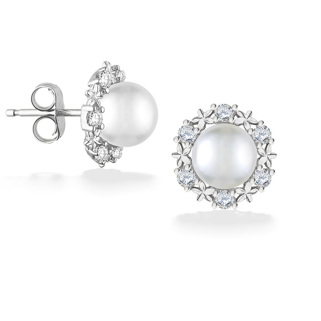 Pink Freshwater Pearl Halo Stud Earrings – Na Hoku