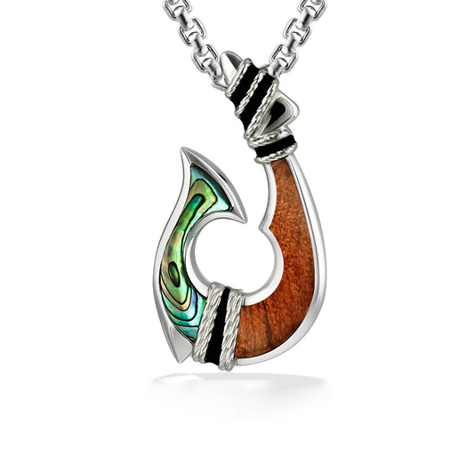 Hawaiian Jewelry Handmade SMALL Koa Wood Fish Hook Necklace From Maui Hawaii