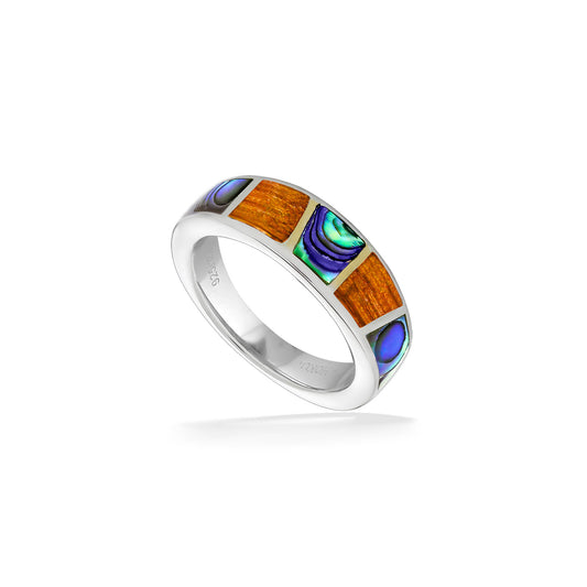 Abalone, Koa Wood and Enamel Band, Size 10 – Na Hoku