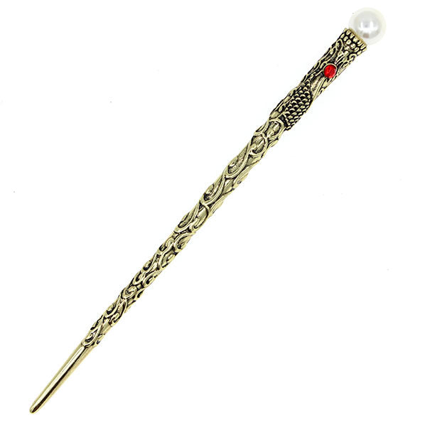 Antique Brass Finish Hair Sticks with Rhinestone and Pearl Red