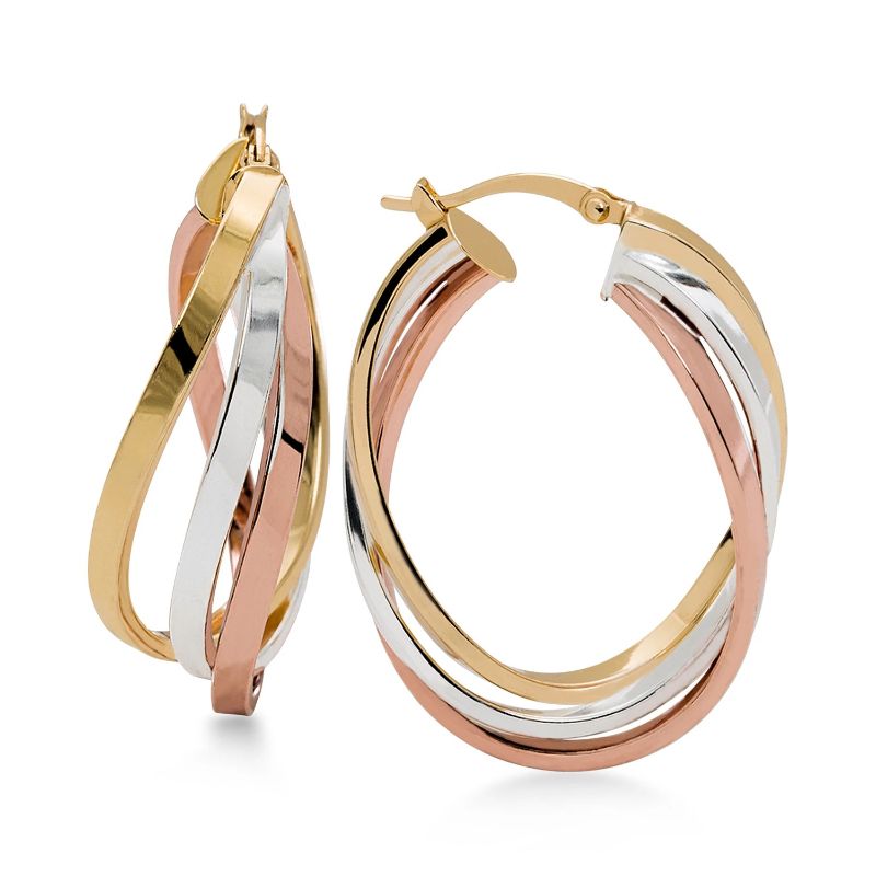 Heart Dangle Hoop Earrings, Sterling Silver and Rose Gold Plating