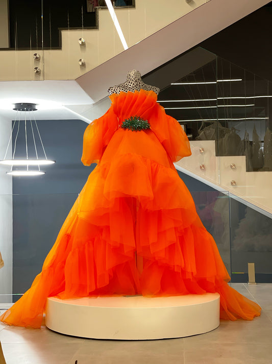 Orange Satin Shirt & Brocade Floral Skirt – Dona Matoshi