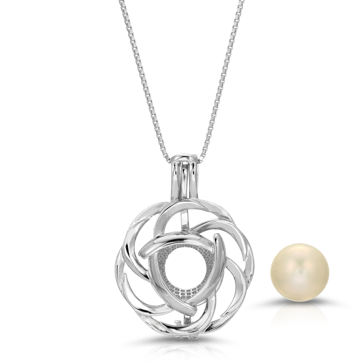 Sterling Silver Pearl Cage Pendant - Flower Design Pearl Cage Pendant