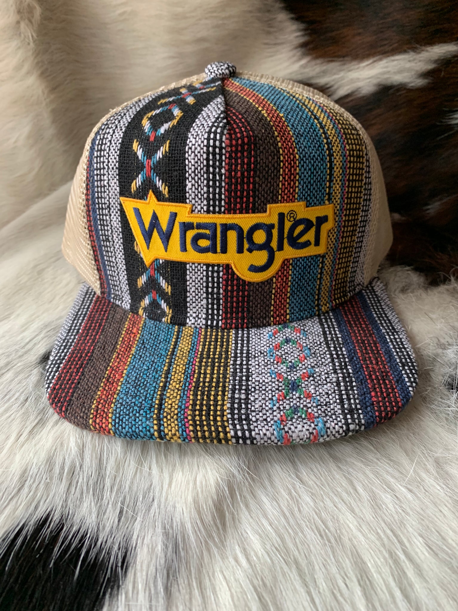 Wrangler hat patch on the new Aztec Saddle blanket SnapBack hat – Good Head  Hat Co