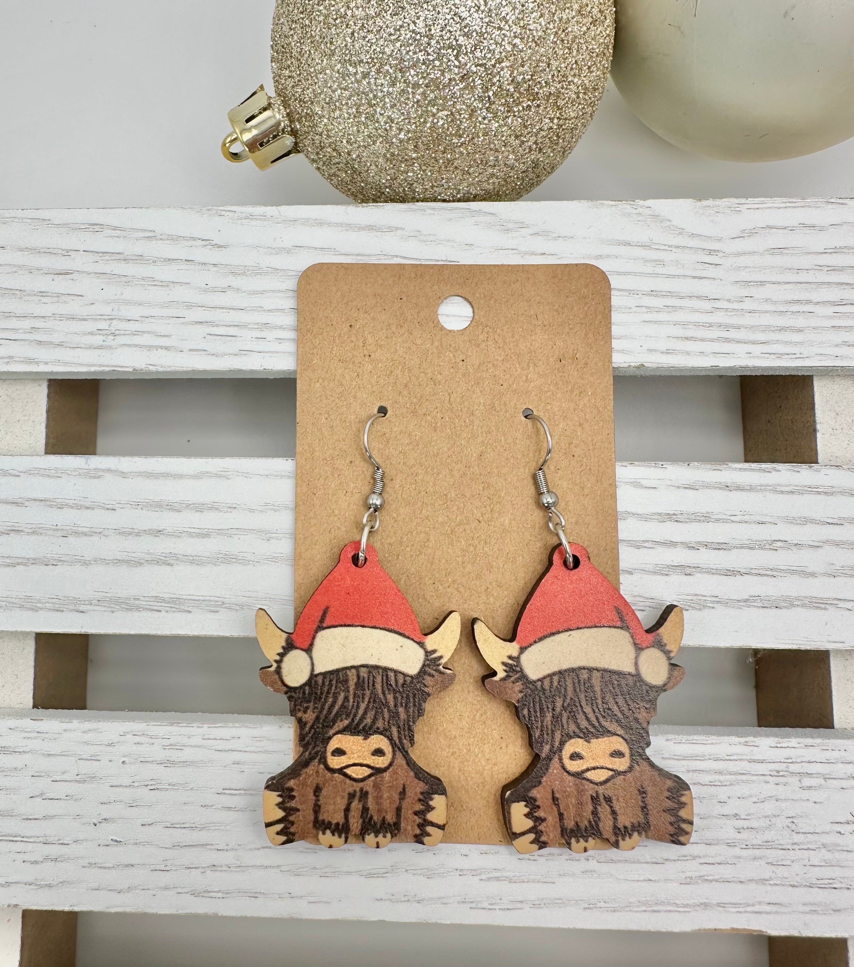 Christmas Highland Cow Earrings