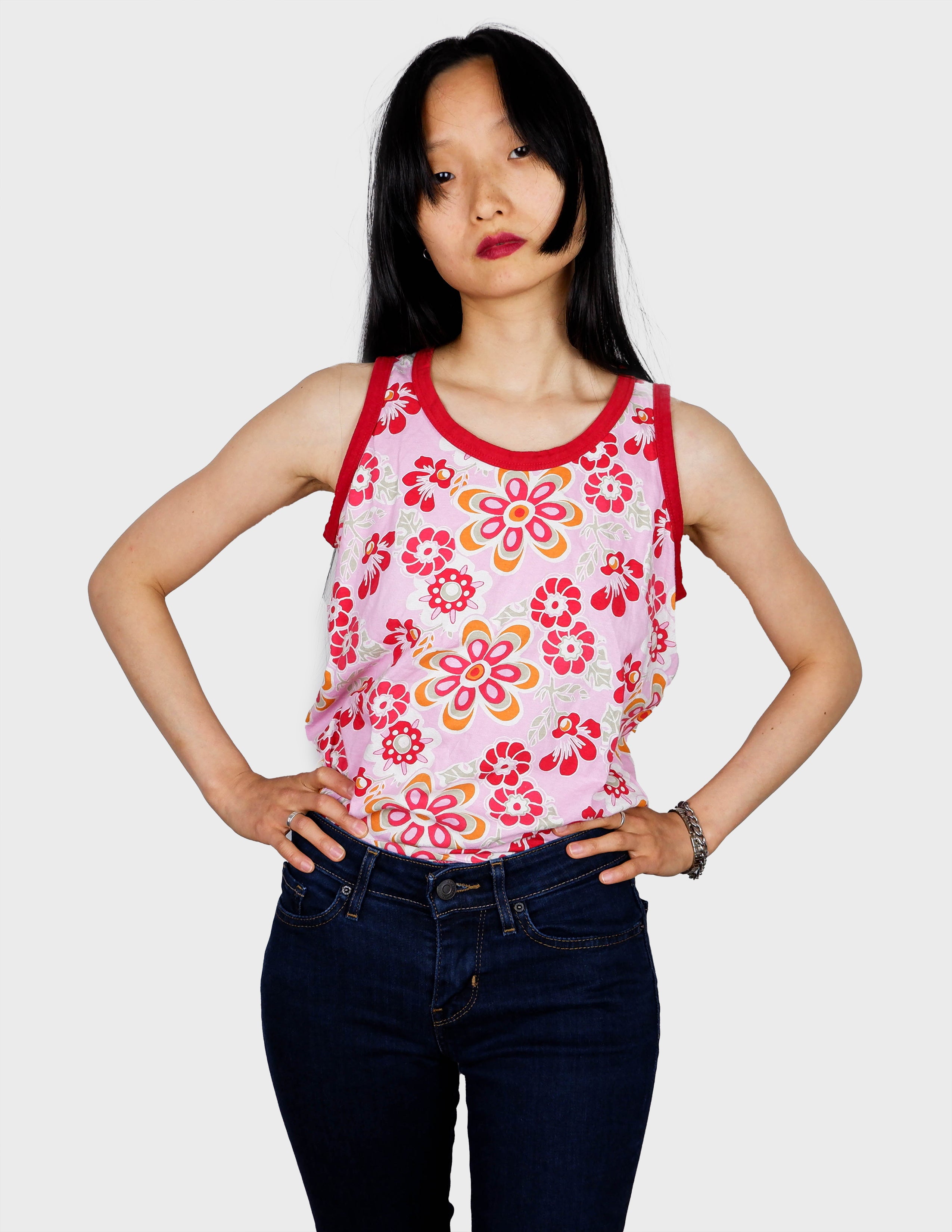 image of Y2k pink floral top | S - M